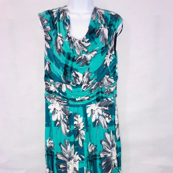 Dressbarn Cowl Neck Daisy Midi Dress Teal Size 14 - Picture 2 of 5